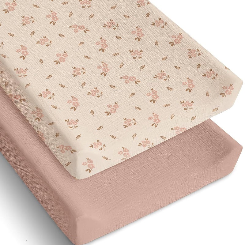 MiFlor Mi Flor 2 Pack Muslin Changing Pad Cover 16x32x5 inches – Ultra Soft CPC Certified Baby Changing Table Cover with Elastic Corners, 360° Fit, Lightweight, Breathable, Fits Most Changing Pads - Image 1